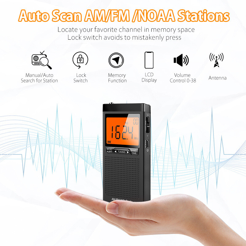 AM FM Radio Battery Operated Radio Portable Pocket Auto-Search ...