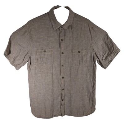 Nat Nast Shirt Men Large Beige American Fit Button Up Short Sleeve Front Pockets