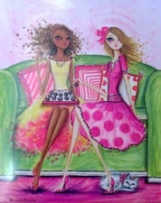 Papyrus Bella Pilar Girls on Couch with Cat Blank Notecard Greeting Card RARE