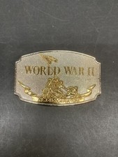 Vintage 1990 World War II Remembered Memorial Gold Silver Metal Belt Buckle CSI