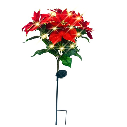 Waterproof Solar Poinsettia Flowers Lights - Landscape Lighting Stakes With 5... - Picture 2 of 6