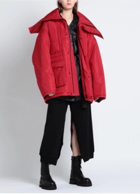 Balenciaga NWT Technical Ripstop Red Oversized Collar Swing Parka