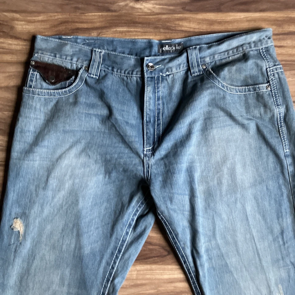 Pelle Pelle Jeans Mens 48x28 Blue Baggy Loose Light Denim Hip Hop Streetwear - Image 2 of 4