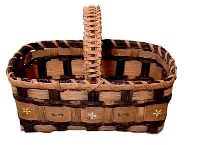 Handmade Basket with Woven Fixed Handle, 12.5'' x 7.5'' x 5'' D Storage, Easter Vtg