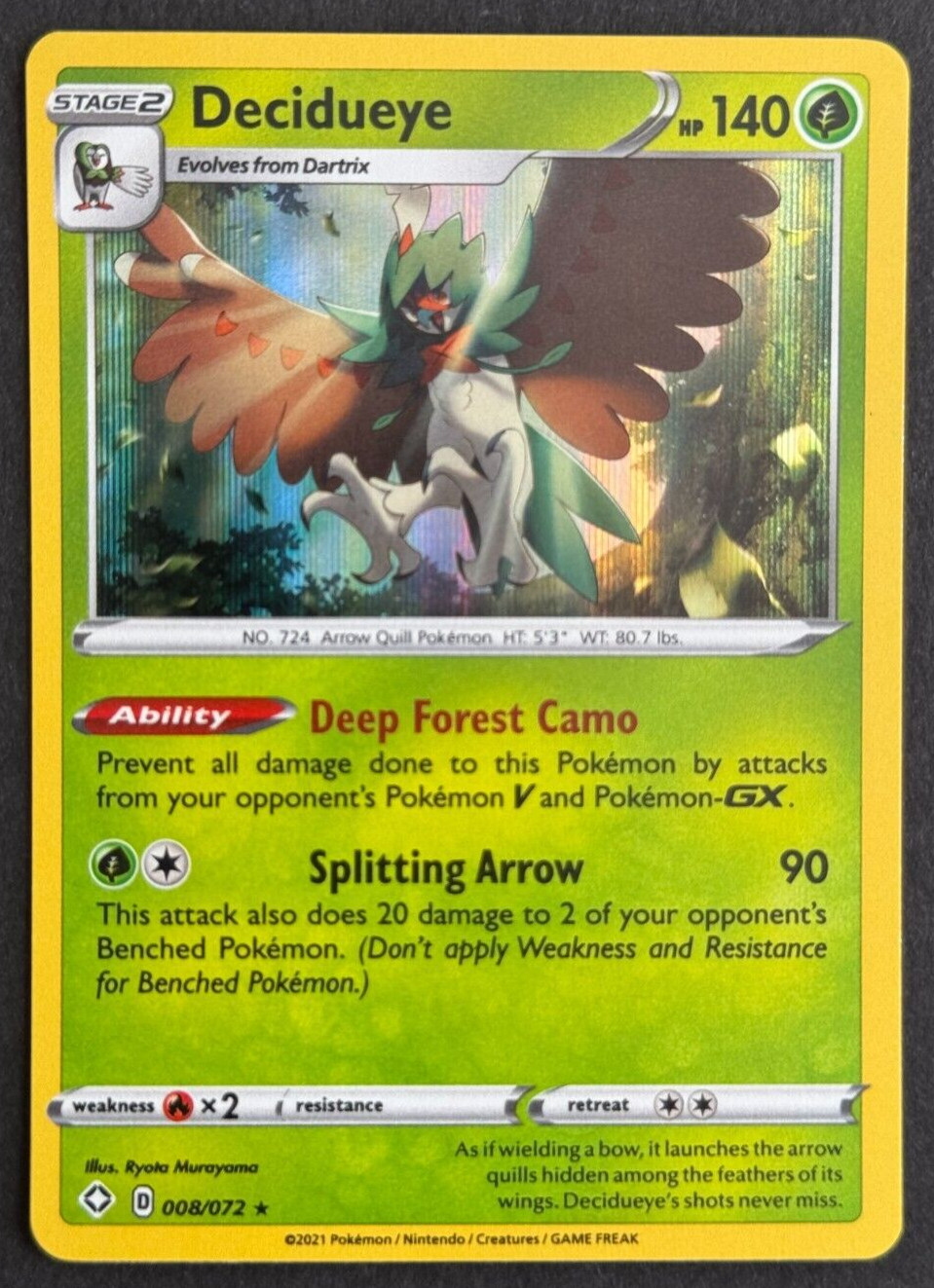 Pokemon Card TCG - Decidueye - Shining Fates - 8/72 - Holo Rare
