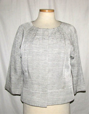 Doncaster Gray/Ivory Subtle Stripe Collarless Concealed Placket Blazer Jacket 12
