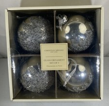 Set 4 Christian Siriano Silver Gold Beaded Embellished Glass Ball Ornaments 4  