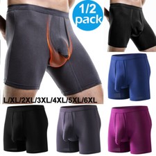 Mens Underwear Dual Pouch Elephant Trunks Long Leg Bulge Enhancing Boxer Briefs