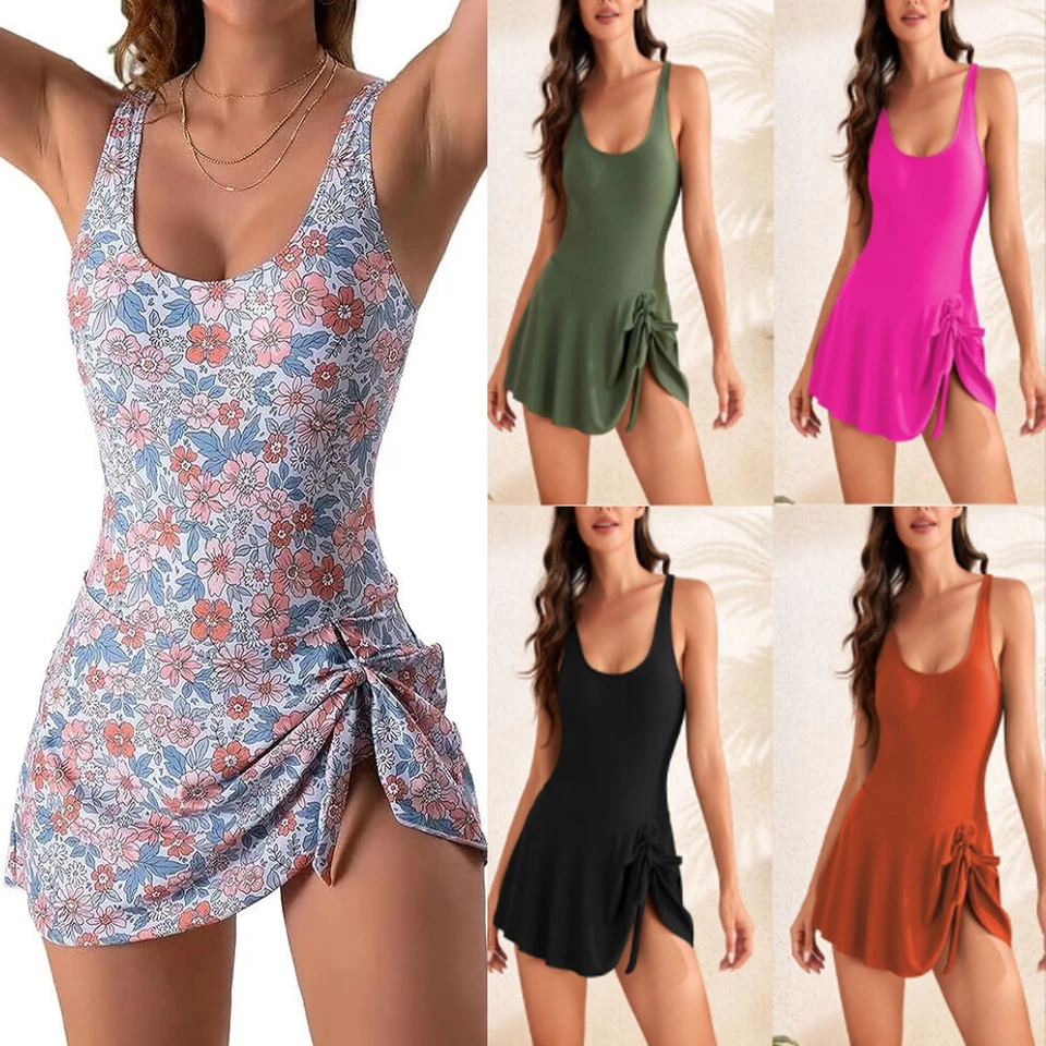 Women's One Piece Swimsuits 2025 Tummy Control Swim Dresses Skirt Bathing Suit - Image 2 of 4