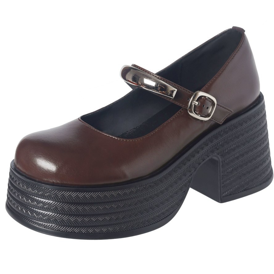 SAOLA Stivaletti donna suola spessa vera pelle Mary Janes plateau alto creepers