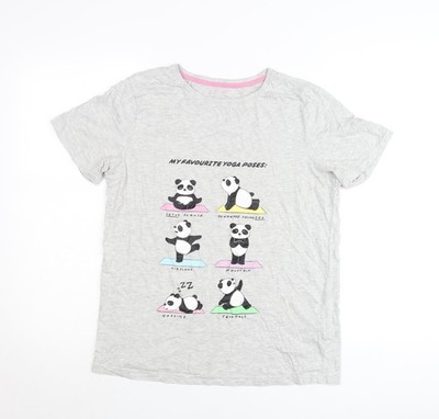 Primark Damen grau Panda Yoga Grafik T-Shirt Größe 12