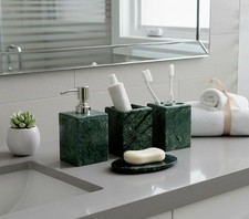 - Bathroom Accessory Set Made from Natural Stone - Bath Set of 4 Includes Soa...