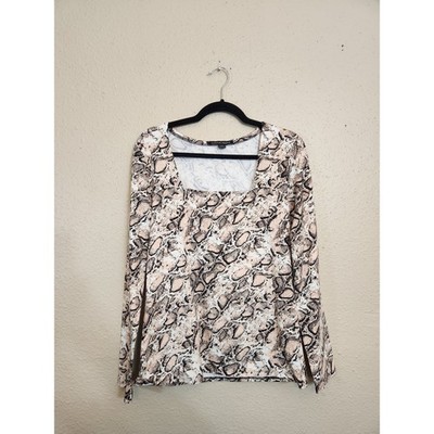 Boston Proper Large Tan Snakeskin Square Neck Long Sleeve Top Animal Print