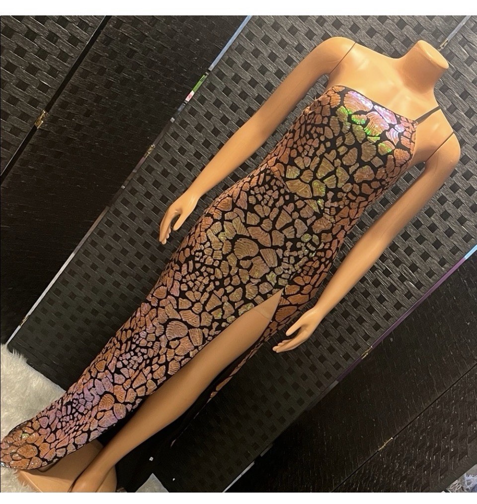 Stunning orange and black sequence Iridescent Gow… - image 2