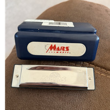 Mars Music Diatonic Harmonica Silver Blue Chrome Numbered Holes with Case
