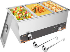 Commercial Food Warmer, 3 Pan 25QT Bain Marie Stainless Steel Electric Food Warm