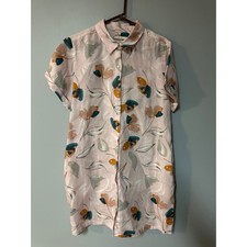 Rachel Zoe 100% Linen Floral Button Up Shirt Dress Tunic Womens XL Summer 