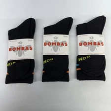 Bombas Black Crew Calf Socks Adult M with Honeycomb Arch Support 3 Pairs