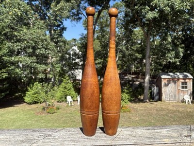 Antique Pair Wooden Indian Clubs Juggling Pins #127 & #129