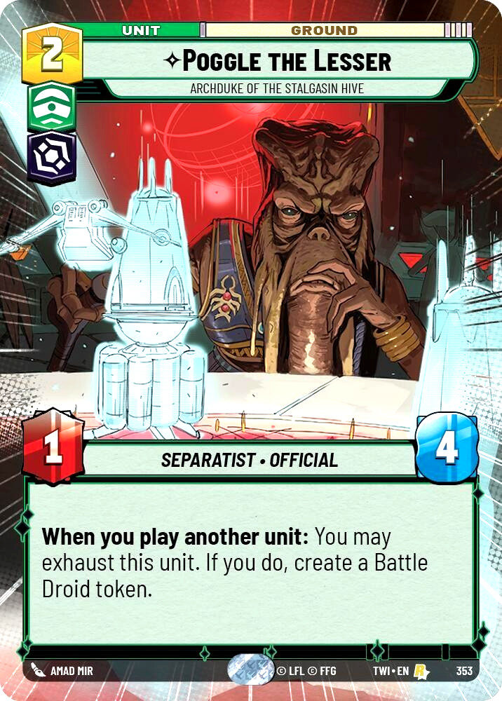 Star Wars Unlimited Poggle the Lesser 353 Rare Foil Hyperspace TWI