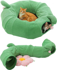 Cat Tunnel with Bed for Indoor Cats, Cat Play Donut Tunnel with Washable Soft Pl