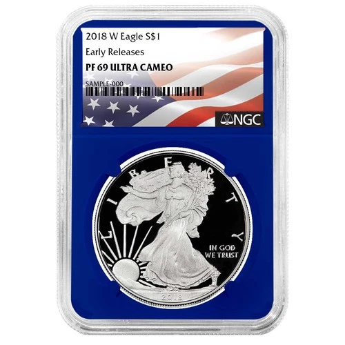2018-W Proof $1 American Silver Eagle NGC PF69UC Flag ER Label Blue Core