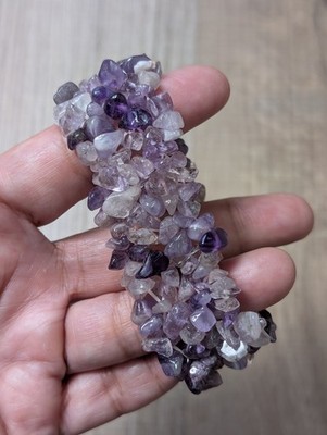 Amethyst Chip Wide Stretchy Bracelet Gemstone Purple