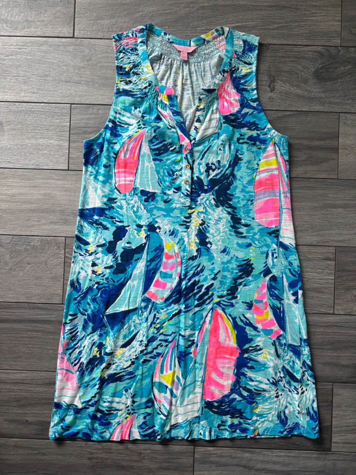 Lilly Pulitzer Essie Dress, Sparkling Blue, Hey Bay Bay Sailboat, Euc, Medium