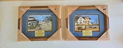 Charles Wysocki Nantucket Breeze & Pickwick Cottage Prints 11.5 x 9.5 Oak Frames