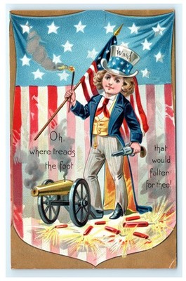 Raphael Tuck Patriotic Uncle Sam Boy Firecracker Cannon Independence Day