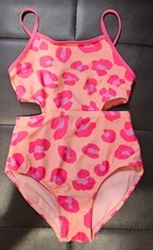 Cat  Jack Girl's One Piece Swimsuit Pink Cut Out Leopard Size Medium 8 
