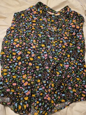 Levi's Women's Floral Shirt Dress Collared Button-Down 100% Viscose Black L