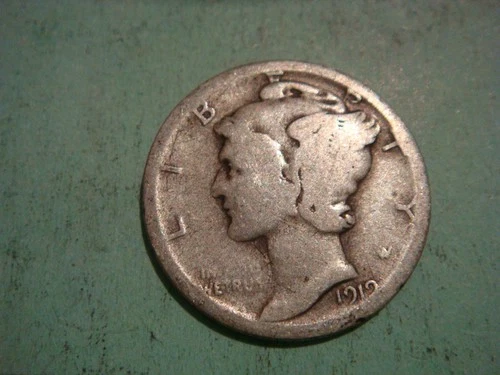 Semi Key Date 1919 D Mercury Dime worn edge album filler , actual coin
