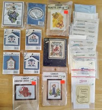 10 Small Cross Stitch Kits NIP plus 13 Extra Aida Fabric Pieces