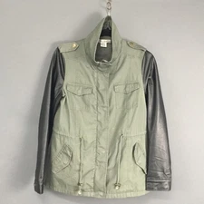 Sans Souci Jacket Womens Medium Olive Vegan Leather Sleeves Anorak GSJ-112-1