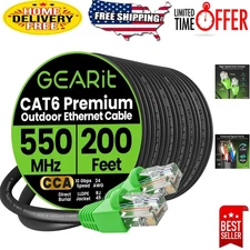 Reliable 200FT Direct Burial Cat-6 Ethernet Cable – Gold-Plated and UV Resistant