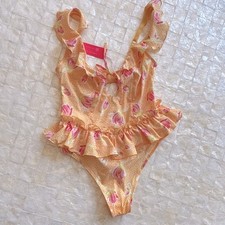 NWT Floral Ruffle One-Piece bodysuit Teddy sz S pastel yellow polka dot pink