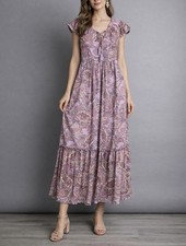 FREE PEOPLE Band Of The Free Boho Paisley Purple Maxi Dress Women’s Sz S EUC