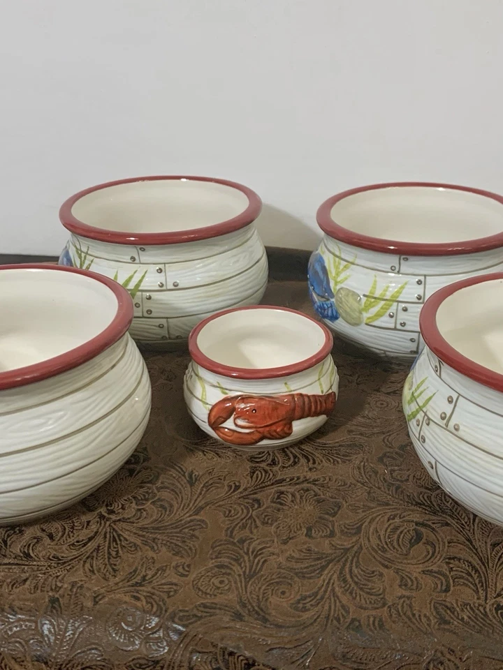 Kate McRostie Intl. Blue Crabs Fisherman’s Catch Chowder Bowls x4 Set Plus Foto 3 de 4