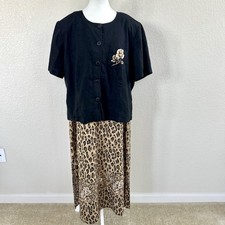 Jamie Brooke Woman 2Pc Linen Leopard Dress Jacket Set Size 22W Plus Vintage
