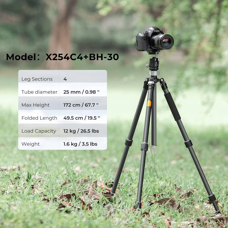 K&F Concept 68 inch Carbon Fiber Camera Tripod Professional Photography Tripod - Image 3 of 4