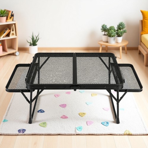 3ft Folding Camping Wire Mesh Table - Side Wings Adjustable Aluminum Frame Black - Picture 14 of 24