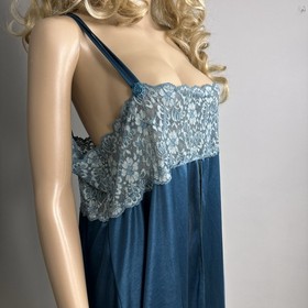 Vintage Petra Fashions 2X Teal Lace Babydoll Lingerie Set Open Front Chemise