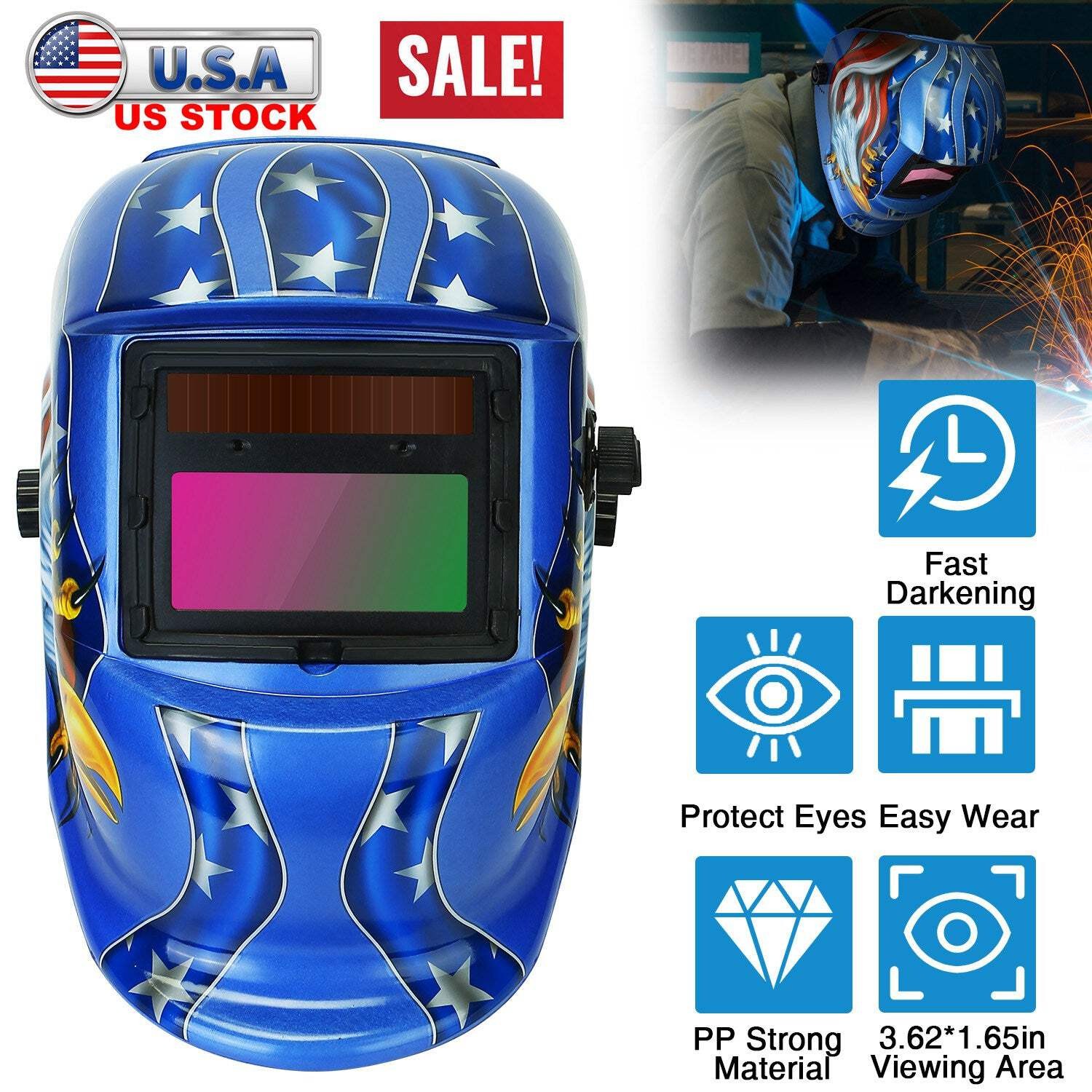 Welding Helmet Solar Powered Auto Darkening Hood with Adjustable Wide Shade Rang