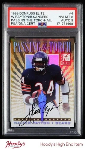 1999 Elite Passing the Torch Walter Payton Barry Sanders DUAL AUTO 084/100 PSA 8