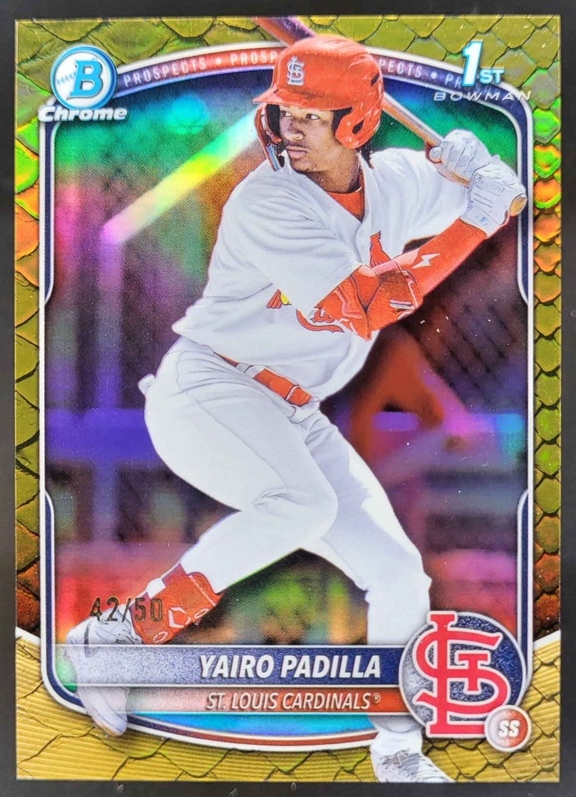 2025 Bowman Chrome Yairo Padilla Reptilian Gold Refractor /50 1st Cardinals HD2