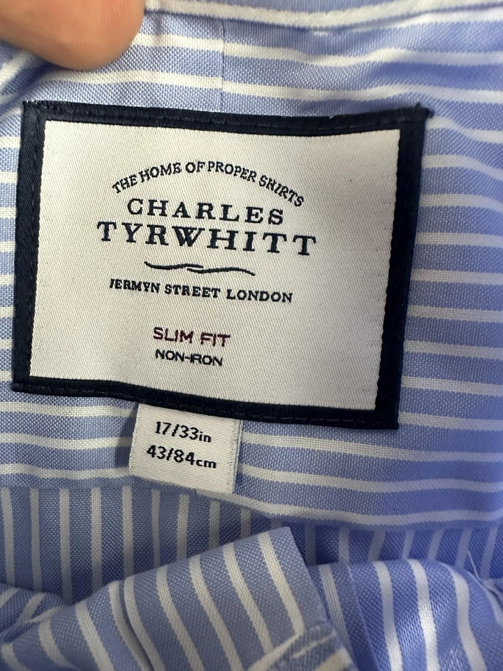 Charles Tyrwhitt Shirt Mens 17 33 Blue Stripe Check Slim Fit Non Iron Lot Of 2 - Image 3 of 4