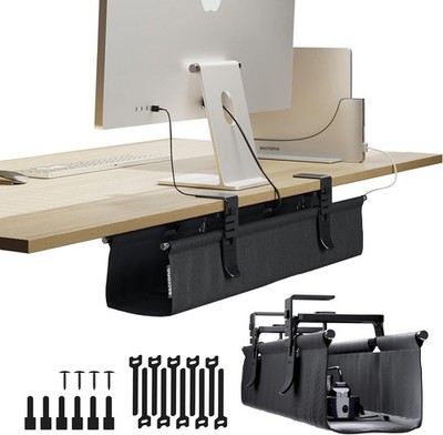 Ascrono unter Schreibtisch Kabelmanagement Tablett ohne Bohren Stoff Netz Organizer schwarz