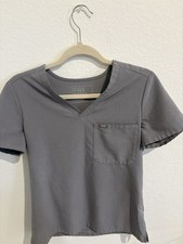 FIGS Women  s XS Gray V-Neck Short Sleeve Scrub Top Chest Pocket Solid