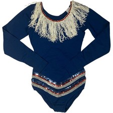 Vtg Majorette Dance Parade Costume Leotard Bodysuit Fringe Sequin Red White Blue